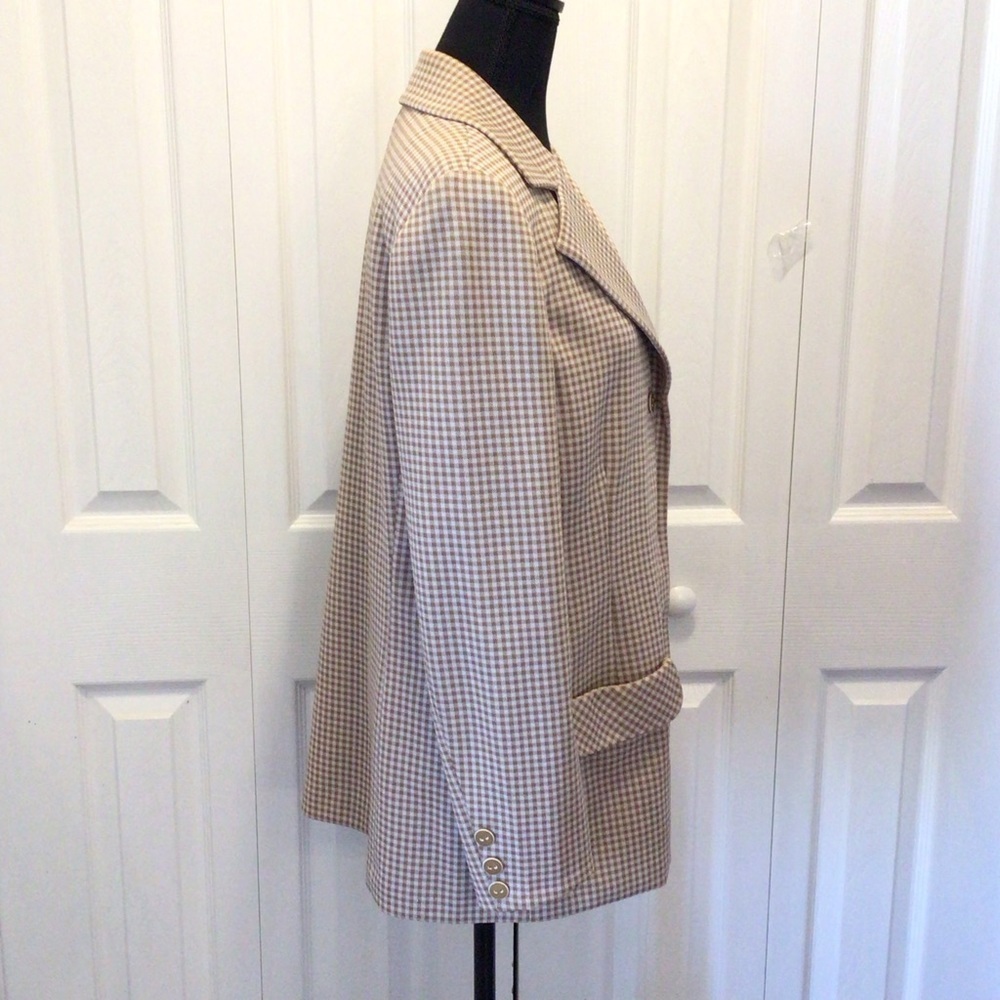 Vintage Bleyle For Hooper Womens 70’s Tan Checked Blazer Jacket Size 16 - Picture 9 of 16